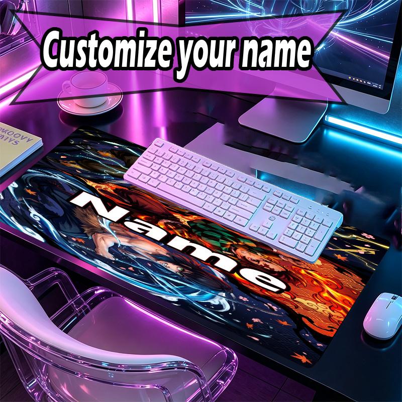 Custom Name Personalized Demon Slayer Anime Pattern Mousepad, Laptop PC Desk Mat, Decorative Desk Mat for Home Keyboard Pad Gift