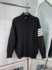High-Quality Unisex Ribbed Stripe Stand Collar Sweater Jacket, Long-Sleeve, Four-Bar, Spring/Autumn.
