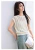 Summer [Light Gap Pleats] Hollow out Fried Dough Twists Knit Shirt Round Neck Sleeveless Blouse with Three Dimensional Texture Overlay