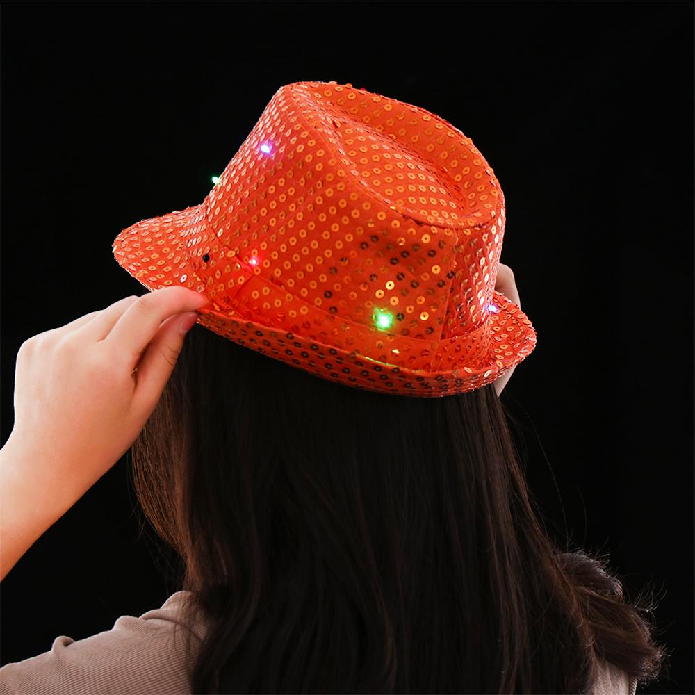 Stage Performance Flashing Light Up Led Fedora Trilby Panama Cap Sequin Jazz Hat