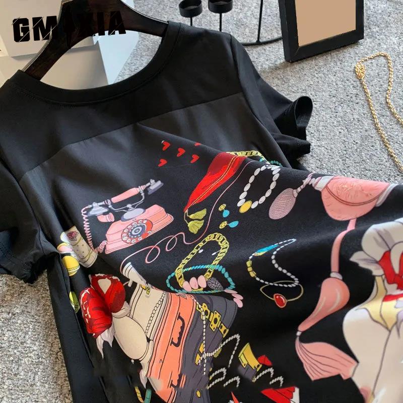 GMXIA Women Plus Size A-Line Loose Dress Black Long T-Shirt Dress Silky Comfortable