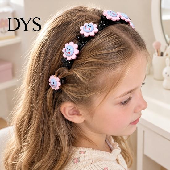 Decoratieve Hoofdbanden voor Vlechten Bloemenhoofdband Meisjes, Schattig Gevlochten met Mini Haarclips, Antislip Creatieve Accessoires Feestdagen Dubbele Laag