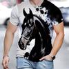 Herren T-Shirt mit Pferde-Grafik 3D Digitaldruck Sport und Stretch Kurzarm T-Shirt Sommer Outdoor-Aktivitäten