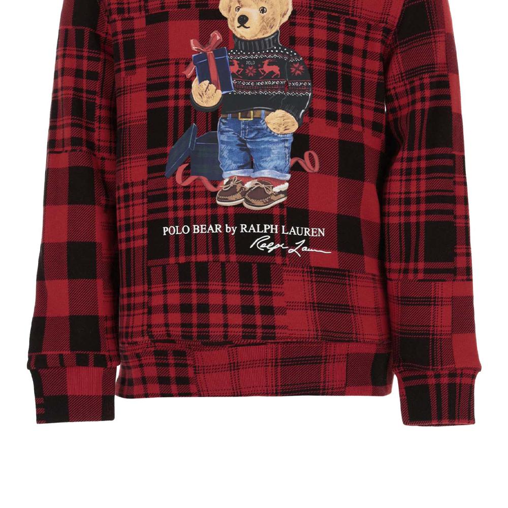 Polo Ralph Lauren Hoodie FW23 Loose Fit Plaid Bear Pattern Print Long Sleeve Color Block Kids Kids Hoodies 323920646-001
