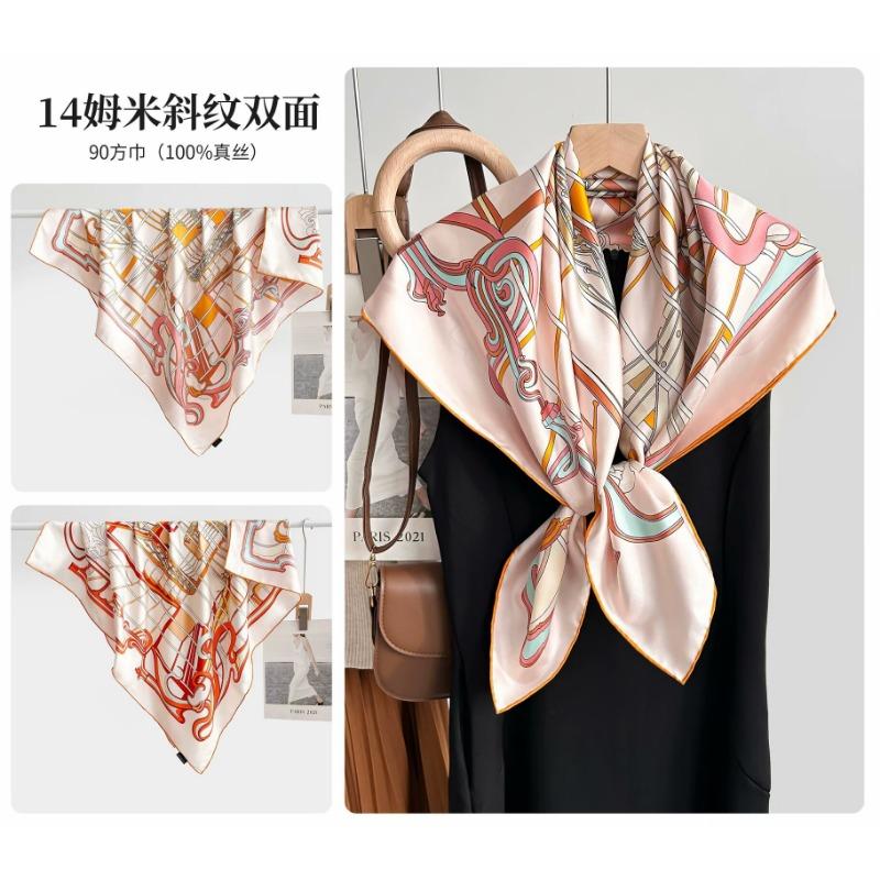 Silk twill 14 mmi large silk scarf women's fashion versatile high-end mulberry silk square scarf light luxury versatile 90 shawl