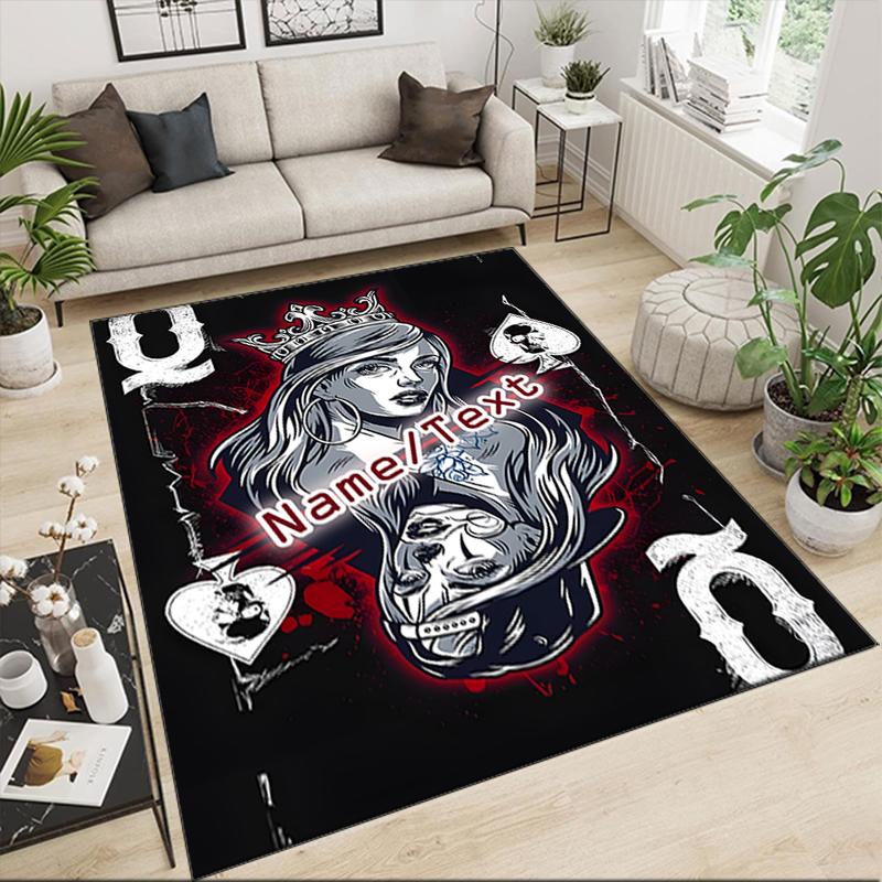 1PC Custom Name Queen Hearts Art Theme Floor Mat Ideal for Living Room, Game Rooms, Office, Bedroom,Floor Mat Playful Design