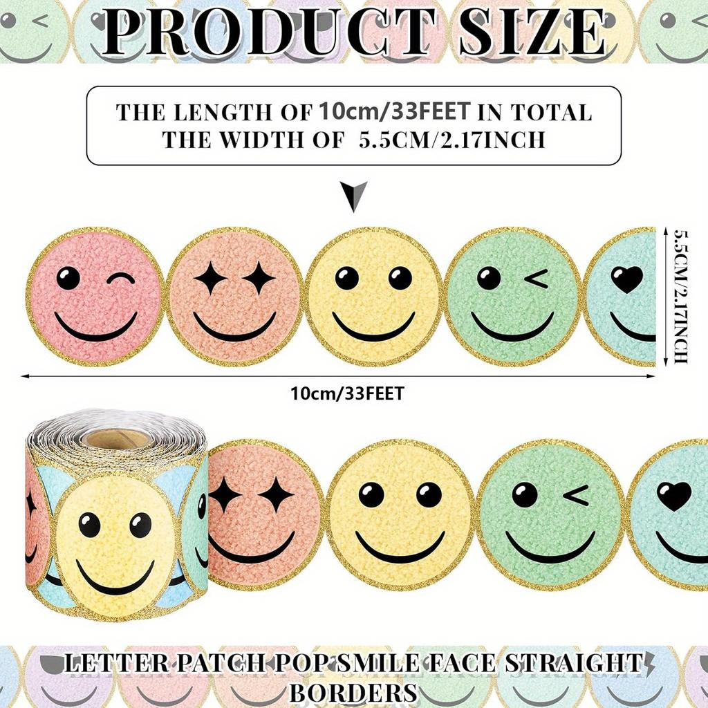 33ft Happy Face Classroom Borders Smile Face Bulletin Board Decorations Pastel Joyful Border Trim Glitter Smiling Die Cut Bulletin Borders