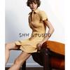 Spring New Women Clothes French Style Frill Temperament Small Plaid Short Sleeve Lapel Short Dress 4661327