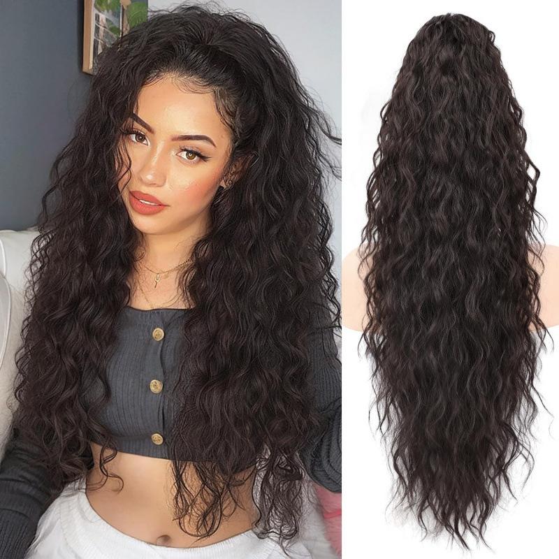 

Large Wave Hair Clip Ponytail Synthetic Hair High-Temperature Fiber Natural Realistic Hair Bundle European and American Style Extra-Lon 30inches