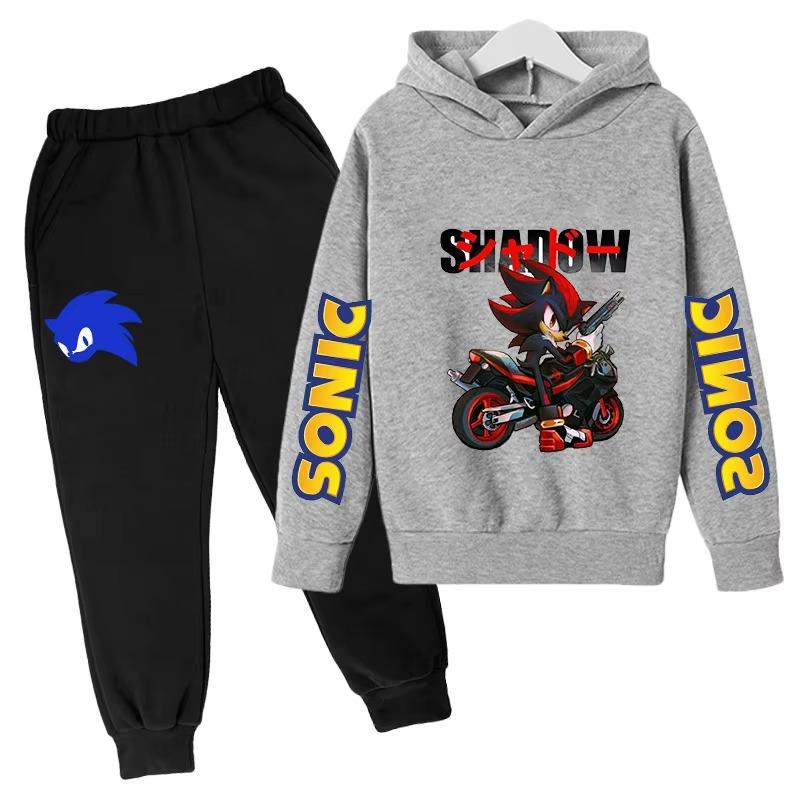 2026 Anime Sonic The Hedgehog Children's Sweater Suit Cartoon Pullover Boy Warm Sweater Hoodie+Sweatpants 2d Fashion Sportswear