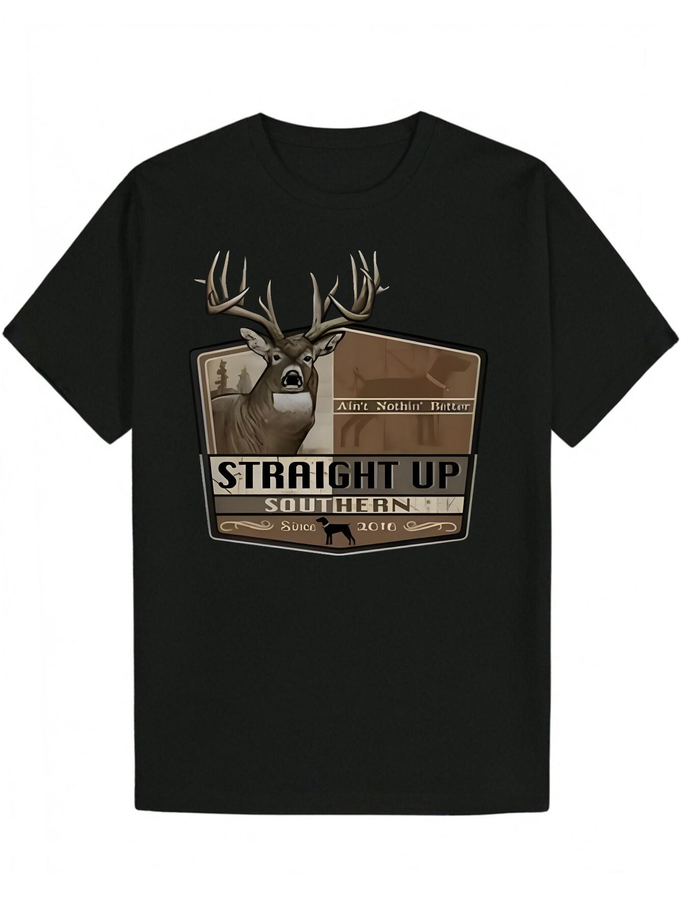 Short Sleeve T-shirt - Black Deer Hunting Graphic Print S