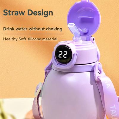 700ML Temperaturanzeige Thermobecher mit Strohhalm Tragbare Vakuumflaschen mit Trageriemen Mode Niedlich Thermoflasche Becher Tagesgeschenk