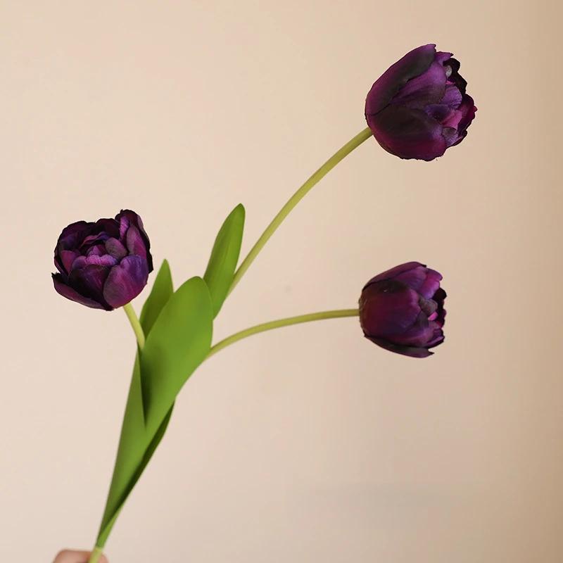 5pcs Artificial 3 Heads Tulips Branches Silk Fake Flowers for Holiday Party Decoration Simulation Tulip Champagne Pink Flower