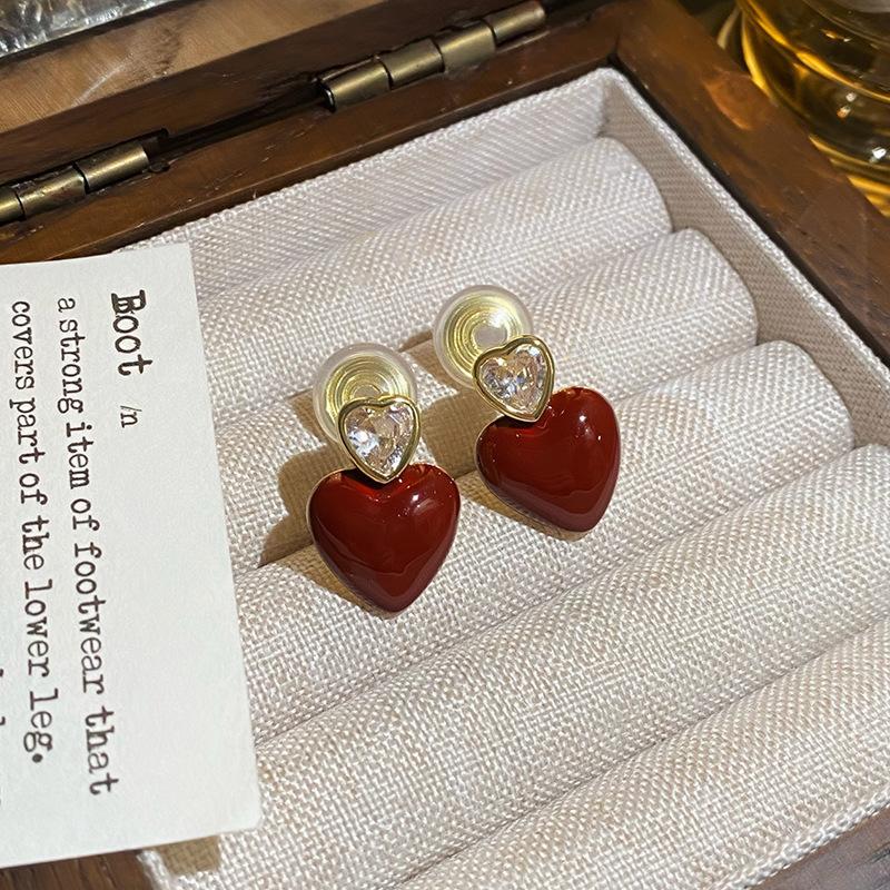 New Love Zircon Oil Drop Earrings Fashion Temperament High-end Stud Earrings Niche Design Mosquito Coil Disc Hole-free Earrings