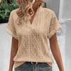 Summer V Neck Loose Women Shirt Casual Short Sleeve Hollow Jacquard Top