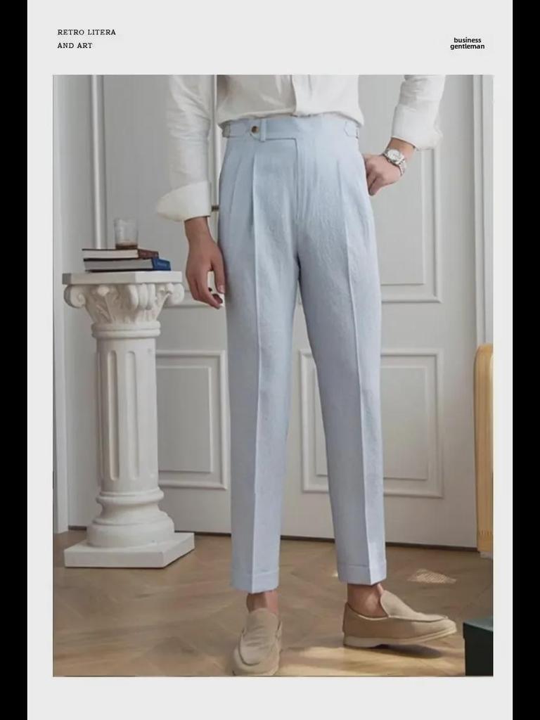 Hochwertige Slim Fit Haremshose für Herren für Frühling, Sommer und Herbst – trendige drapierte Neun-Punkt-Freizeithose.