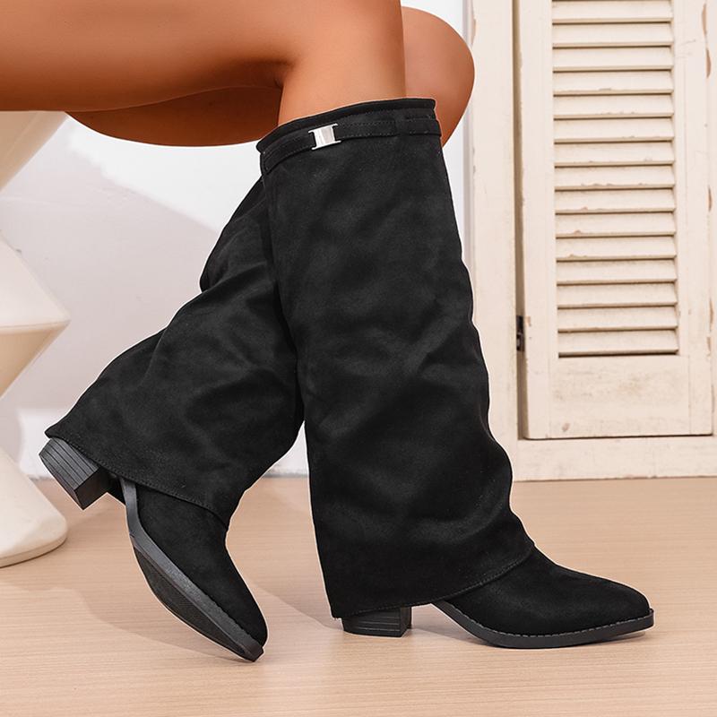Fashion Slip On High Heeled Knee High Boots Women Autumn Winter High Tube Rider Pointed Toe Thick Heel Long Botas