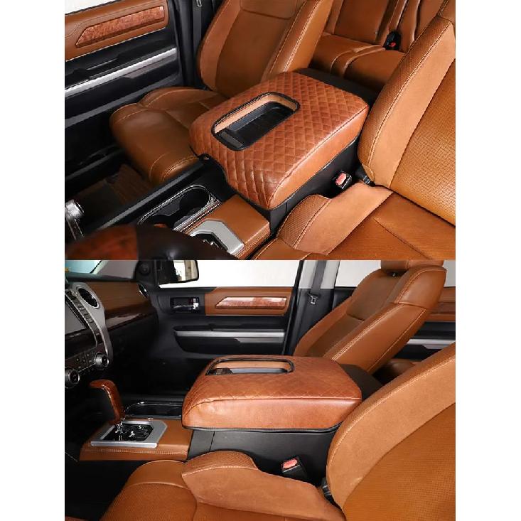 Für Toyota Tundra 2007-2021 PU-Leder Auto Innenraum Mittelkonsolenabdeckung Armlehnenbox Schutzabdeckung Zierleiste Innenraumzubehör