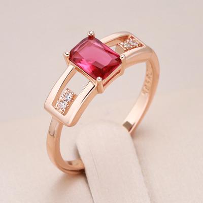 Fashion  Rose Gold Color Wedding Bride Ring For Women Square Red Natural Zircon Accessories Vintage Daily Fine Jewelry