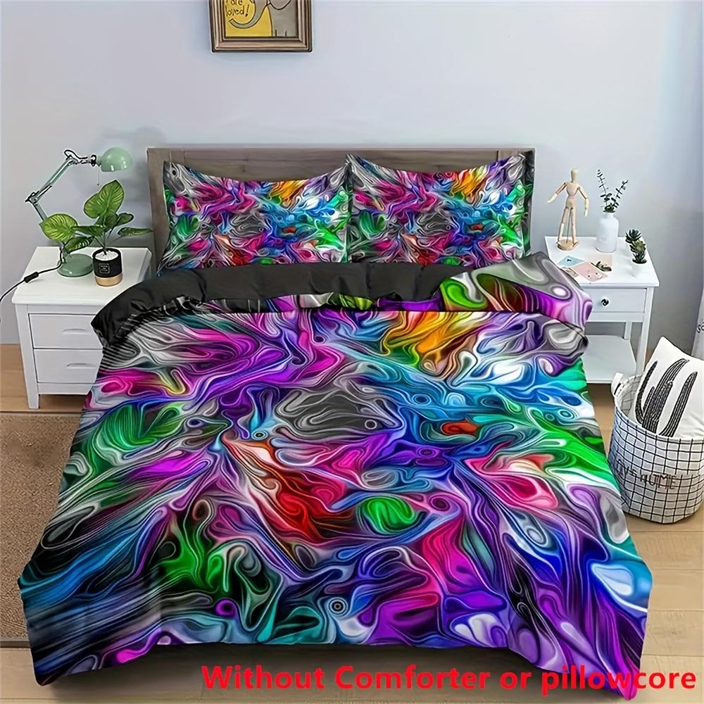2/3Pcs Psychedelic Duvet Cover Set (1 Duvet Cover + 1/2 Pillowcase, Without Core), Abstract Art Rainbow Color Bedding Set