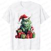 New Year Short Sleeve Tshirt Cute Cat Print Tops Fashion Xmas Unisex Tees Shirt Trend Graphic Christmas Male Oversized Clothing