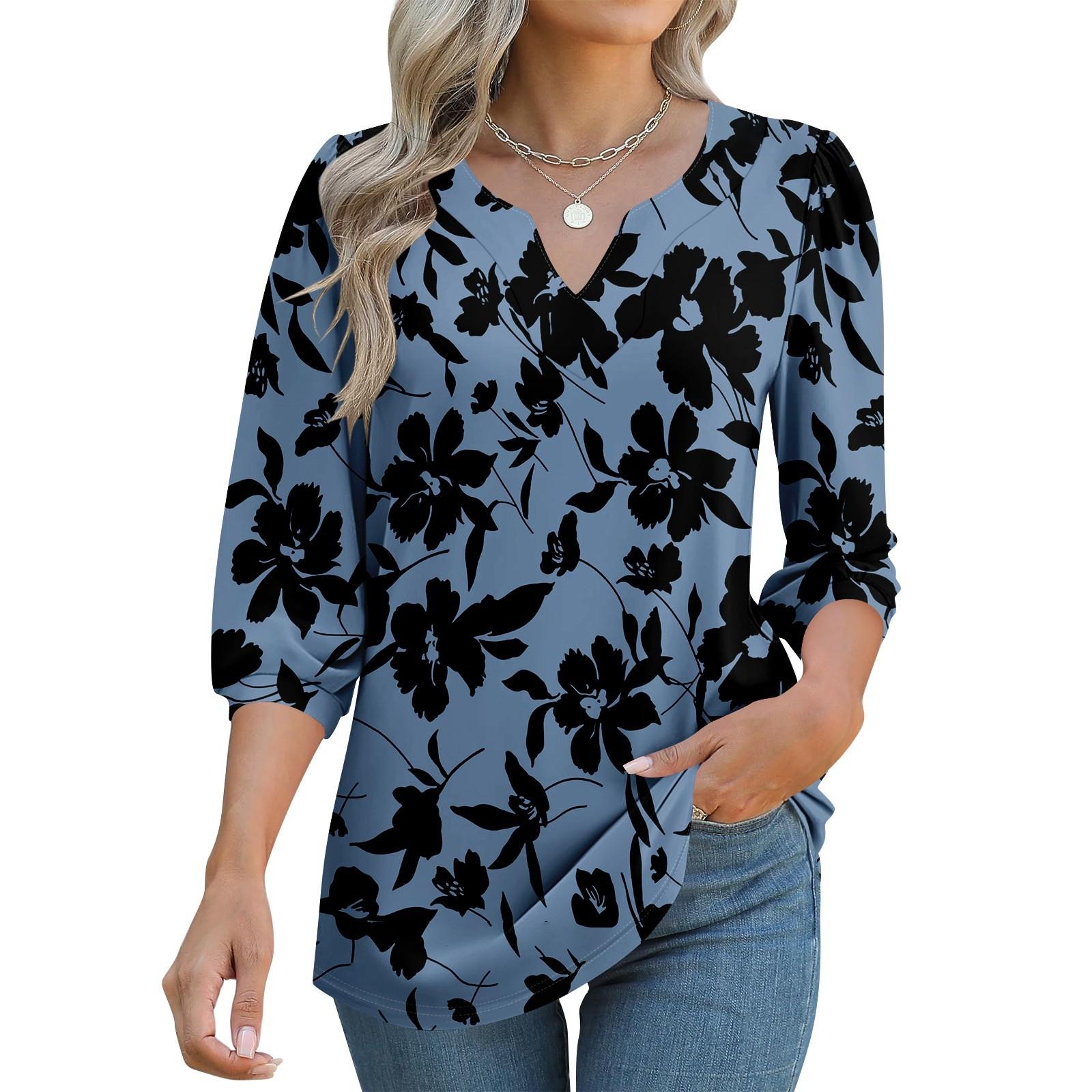 

Женские футболки с рукавом 3/4, футболки с графикой, повседневные базовые топы, пуловеры XXL синий