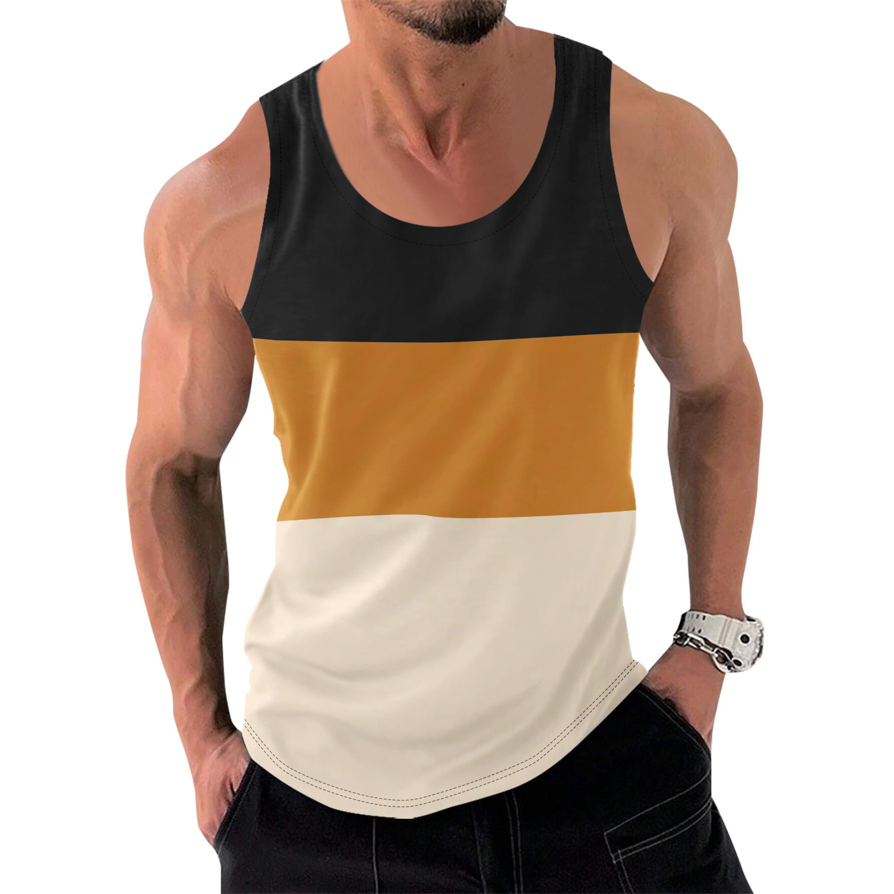 

Summer Round Neck Color Blocking Patchwork Vests Fashionable Casual Sports Fitness Running Vests Sleeveless Men s Tank Tops XXL