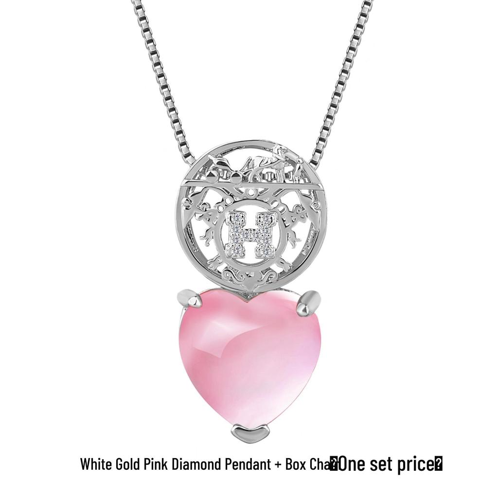 Korean Style Rose Gold Heart Necklace with Natural Rose Quartz Pendant - Women's Pink Crystal Clavicle Chain