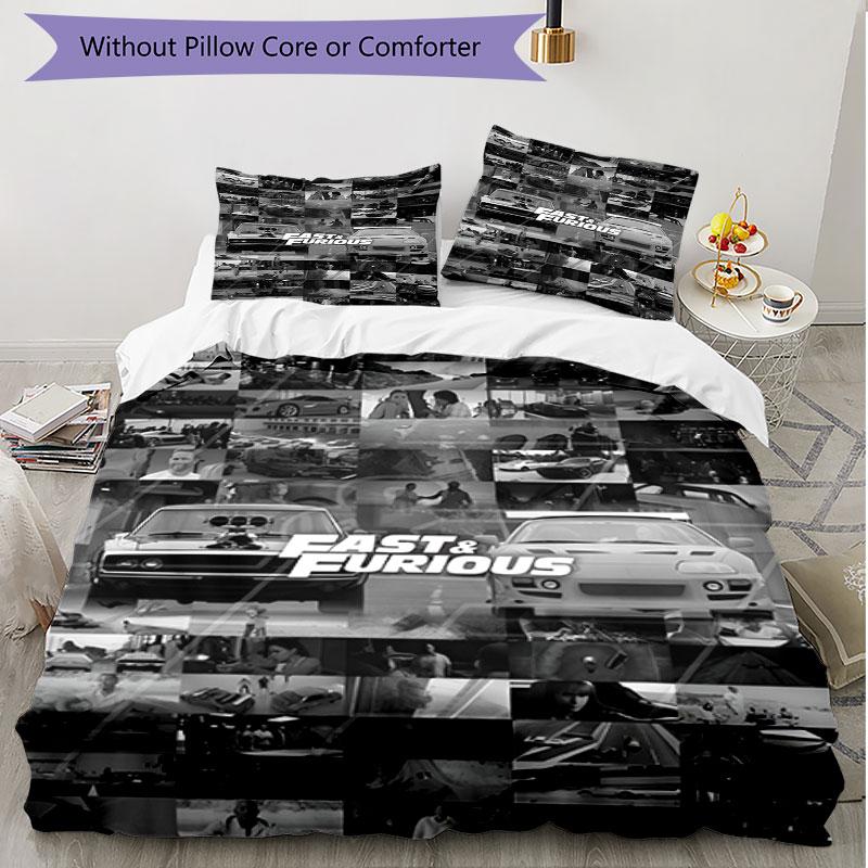 3pcs Duvet Cover Set (1*Duvet Cover + 2*Pillowcase, Without Core), Fast & Furious Print Soft All‑Season Bedding Set, Home Bedroom Decor Gift