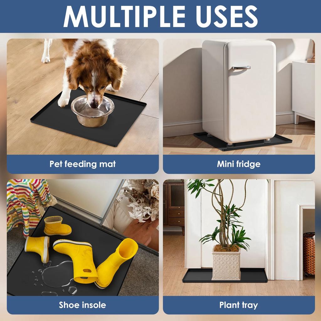 Mini Fridge Silicone Mat Waterproof Fridge Drip Tray with 4 Base Raisers Leak Resistant Under Refrigerator Mat Floor Protector