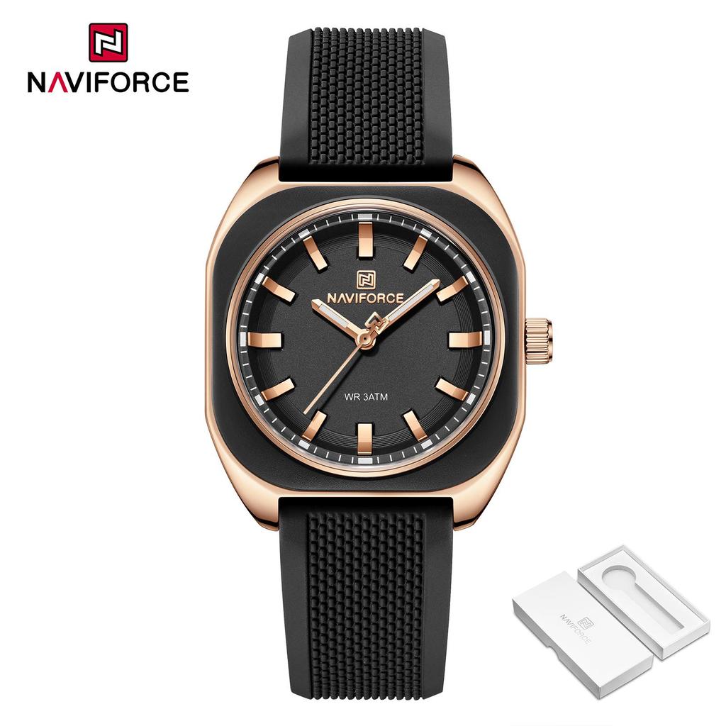 Naviforce Kadın Kız Kuvars Saat Kare Basit Kadran Silikon Kordon Işıklı Akrep Su Geçirmez Günlük Kız Kadın Saati NF5061