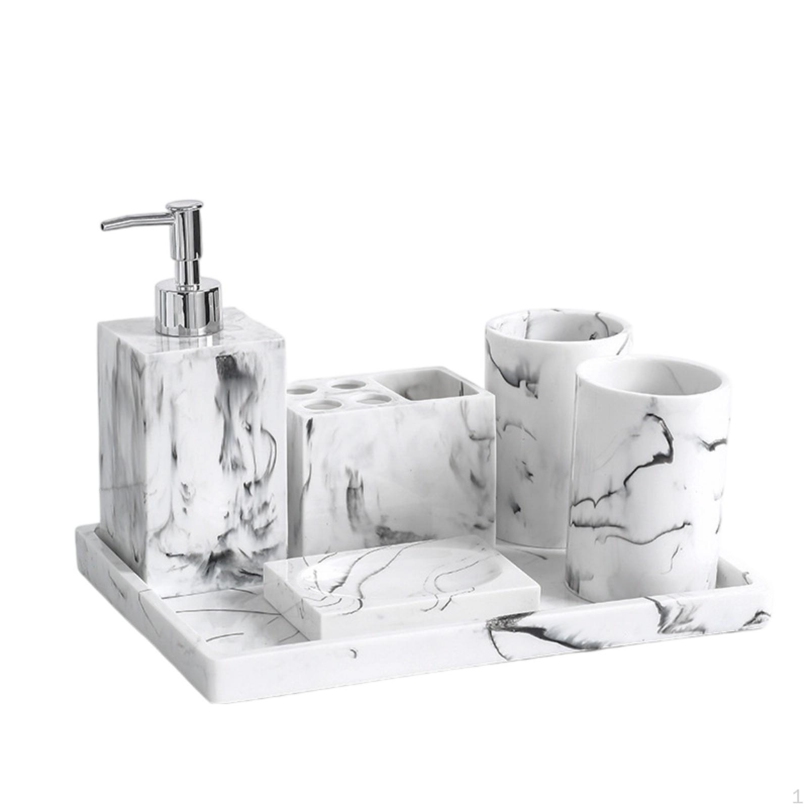 6-teiliges Marmor-Badezimmer-Set im nordischen Stil, Polyresin, für Hotel, Ausstellungsraum, Weiß weiß