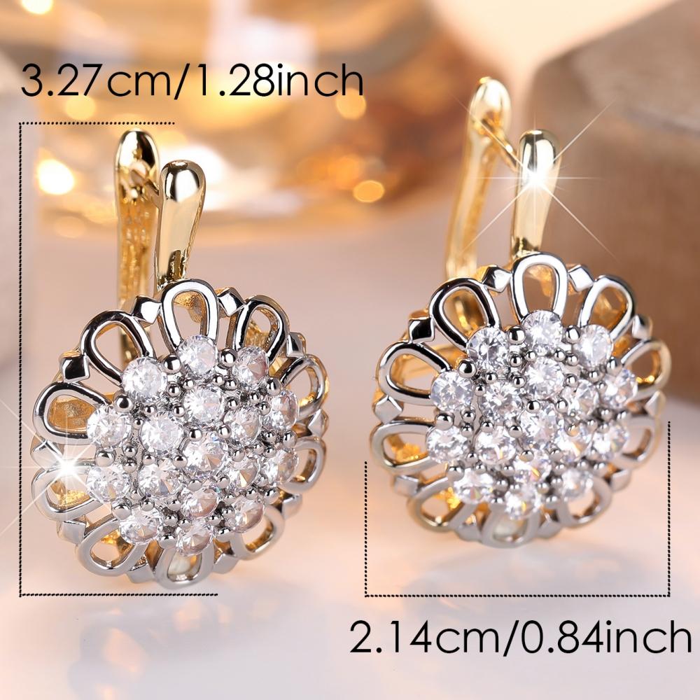 Vintage White Zircon Hollowed-out Sunflower Earrings for Women Gold Color Luxury Fashion Party Jewelry