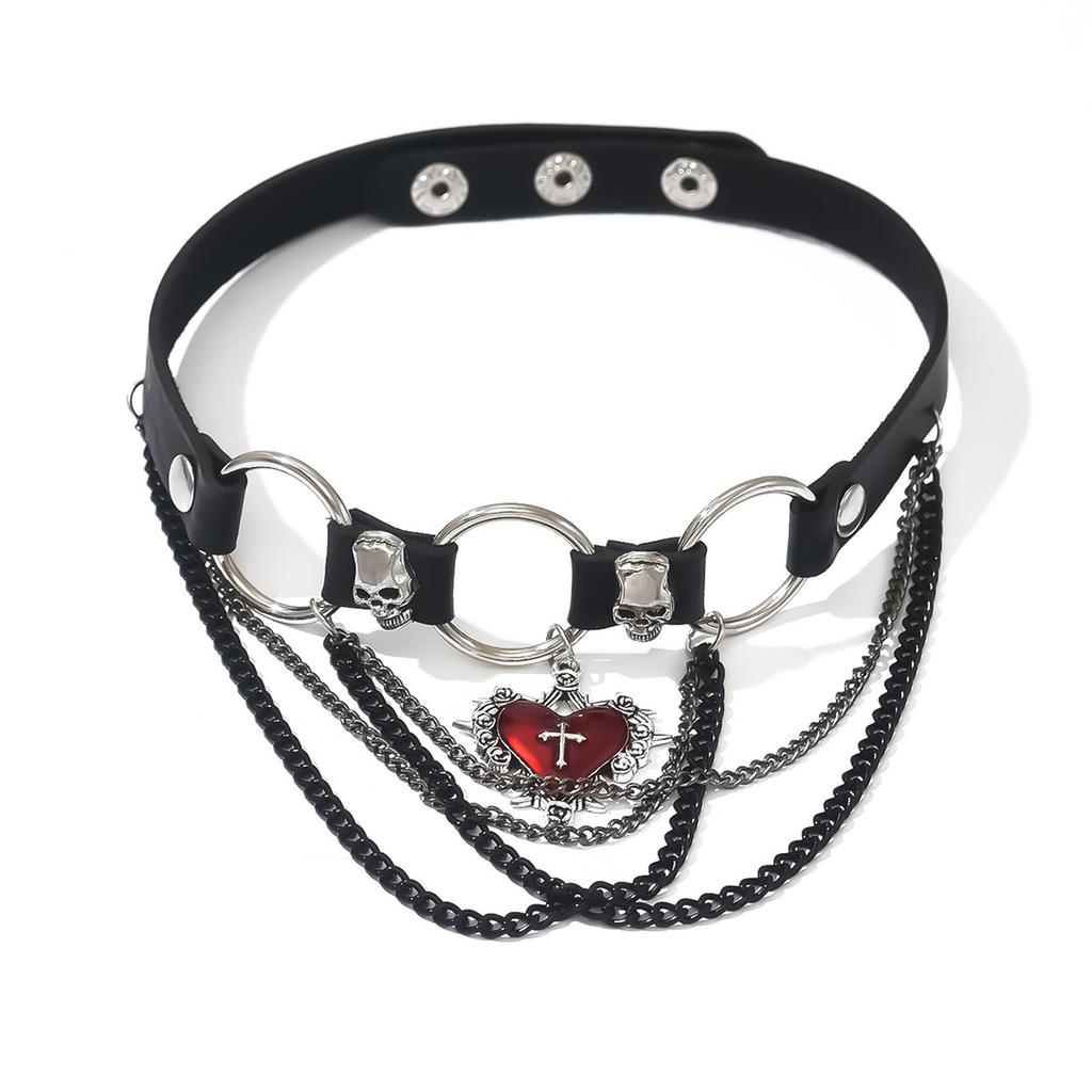 Punk style cross choker collar exaggerated personality tassel PU necklace sweet cool babes accessories