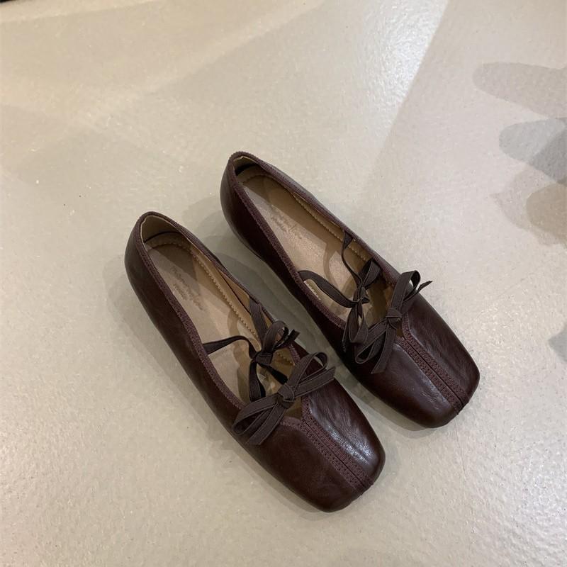 Retro Mary Jane Shoes Women's 2025 New French Temperament Double Bow Square Head Shallow Mouth Inner Height Increase Evening Shoes