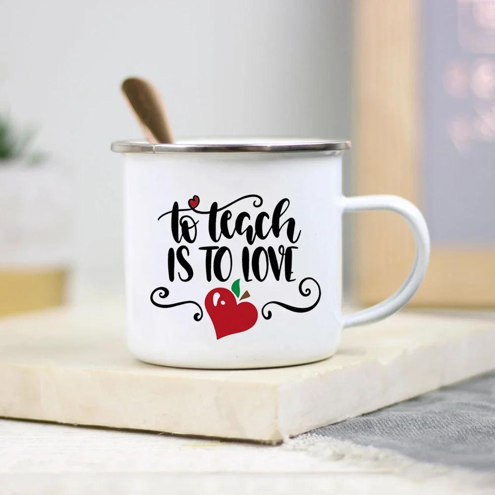 It Takes A Big Heart To Shape Little Minds Teacher Enamel Mug Creative Teacher School Water Cups Coffee Mugs Teachers Day Gifts