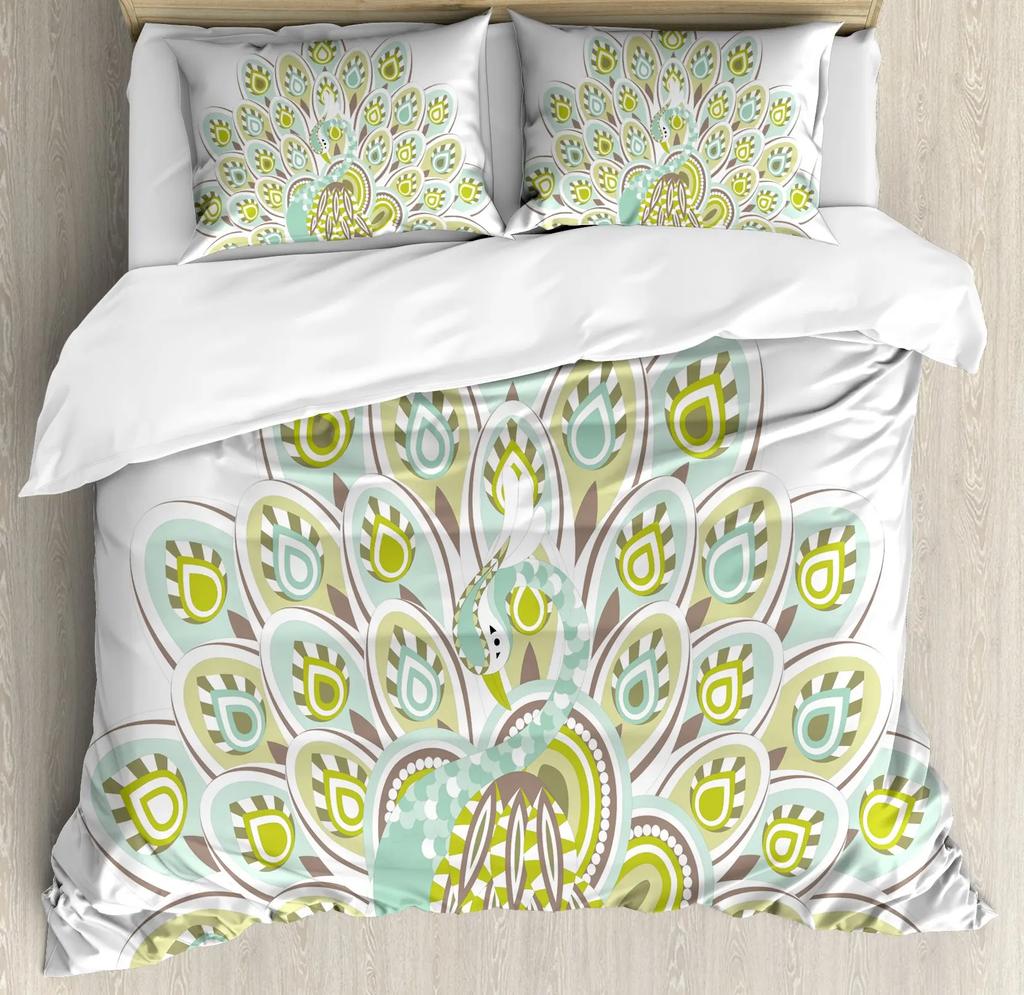 Peacock Duvet Cover Abstract Bird Exquisite Tail Pavo Cristatus Indigenous Home Decorative Bedding Avocado Green for Women Gifts