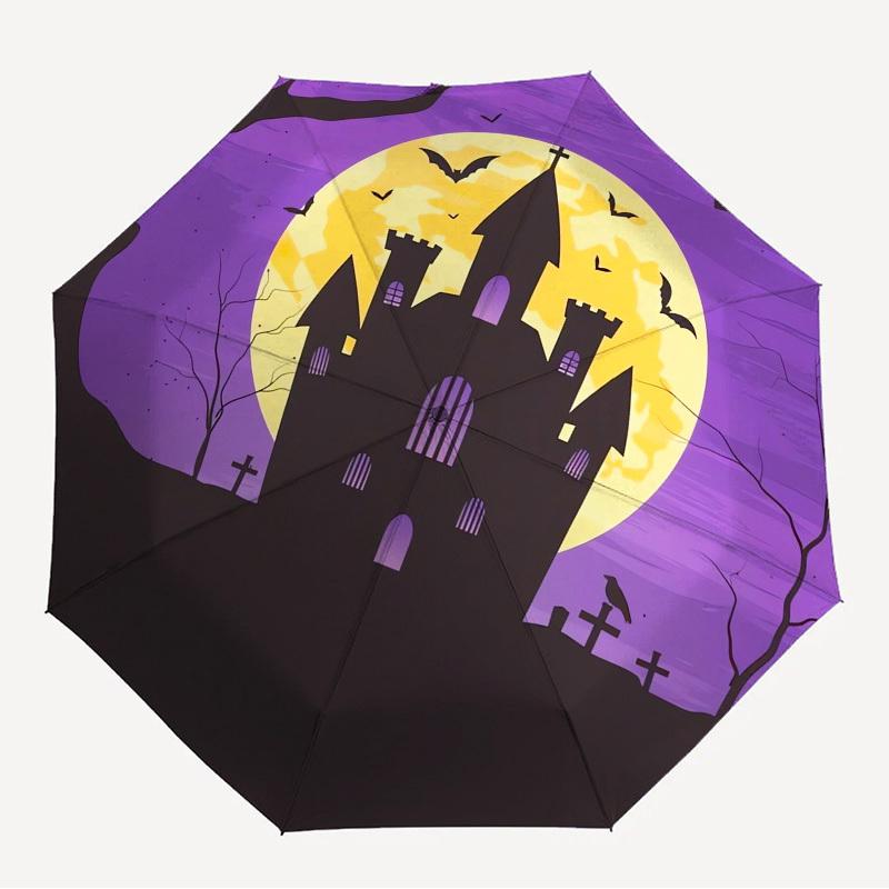 

1pc Haunted Castle Halloween Night Themed High-quality Umbrella,Automatic Opening and Closing Umbrella,Multi-functional Umbrella G0811156