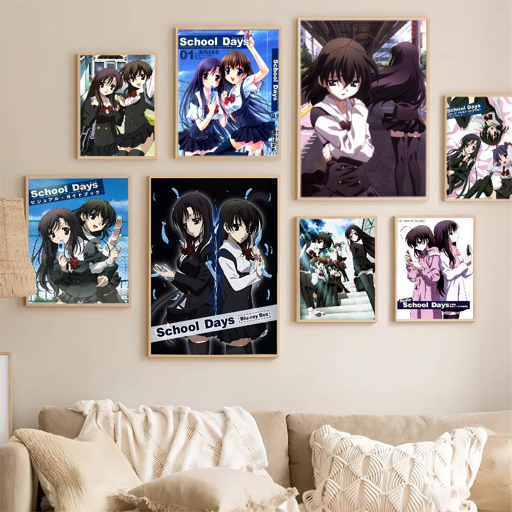 Anime S-School Days Katsura Kotonoha Vintage Posters Sticky Retro Kraft Paper Sticker DIY Room Bar Cafe Kawaii Room Decor
