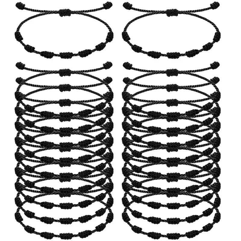 

Black Red String 7 Knots Bracelets for Protection Good Luck Amulet for Success Handmade Rope Couple s Bracelet Lucky Bangles 2pcs чорний
