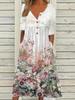 Buttoned Maxi Dress with Pocket Printed Cardigan Style Womens Dress
