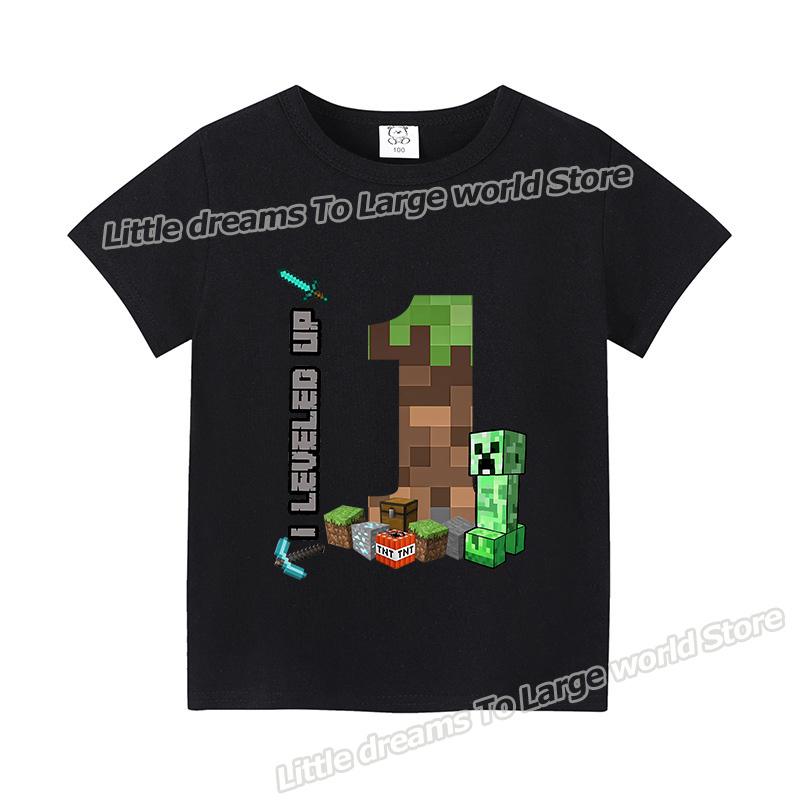 Miner Crafting Birthday Number T-shirt Party Supplies Gift Cartoon Children Clothes Boy Tops Tshirt Summer Short Sleeve T-shirts