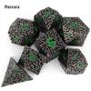 7 Pcs Black Green Metal Dice Maze Hollow Metal Polyhedral Dice Set Suitable for Role-Playing RPG  Board Game Card Game