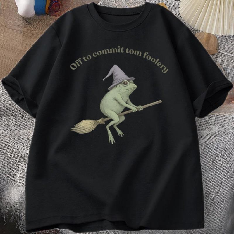 Witch Frog TShirt Unisex Women Funny Halloween Cottagecore Toad Tshirt Casual Round Neck Short Sleeve Unisex Clothes Streetwear Tops