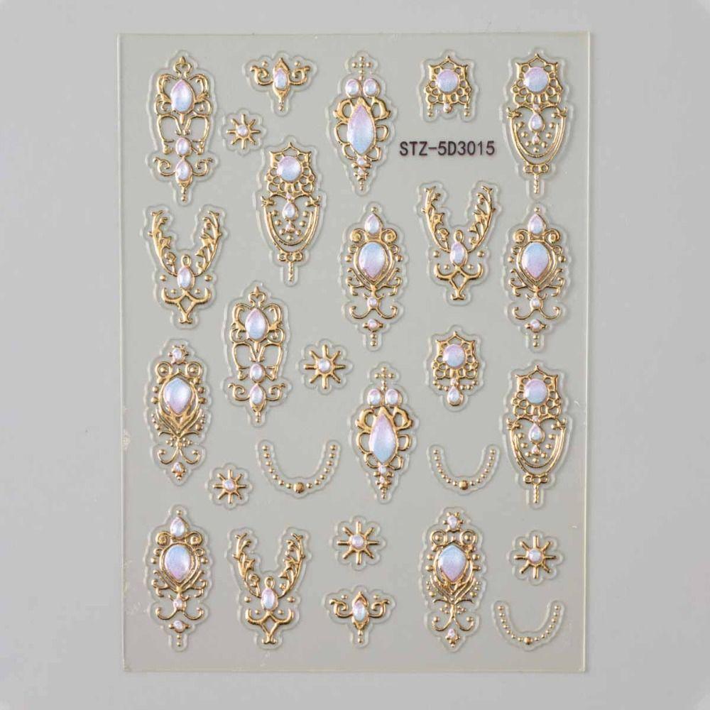Luxurious 5D Nail Art Stickers Retro Palace Style Imitation Gemstone Nail Decals Crown Necklace Shiny Finish