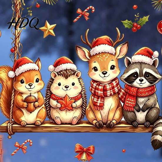 Festive Window Decorations Christmas Animals Decal Static Cling Removable Sticker Waterproof PVC Cute Animal Stickers