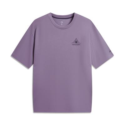 Li Ning Outdoor CF Feuchtigkeitsableitend Bequem Dehnbar Locker Rundhals Kurzarm T-Shirt Unisex Oberteile Mineral-Lila ATSW401-5