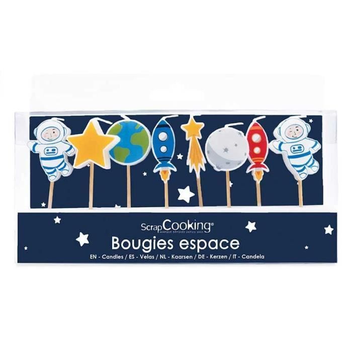 Bougies d'anniversaire - Espace - 8 pièces - Astronautes, fusées, étoiles - Décoration de gâteau - Enfant