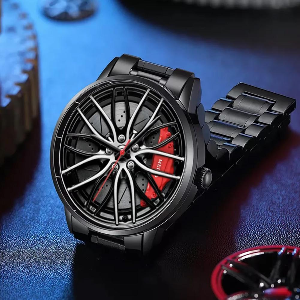 Men's Car Wheel Rim Hub Design Quartz Watch Alloy Sports Wrist Watch Fashion Timepiece For Men