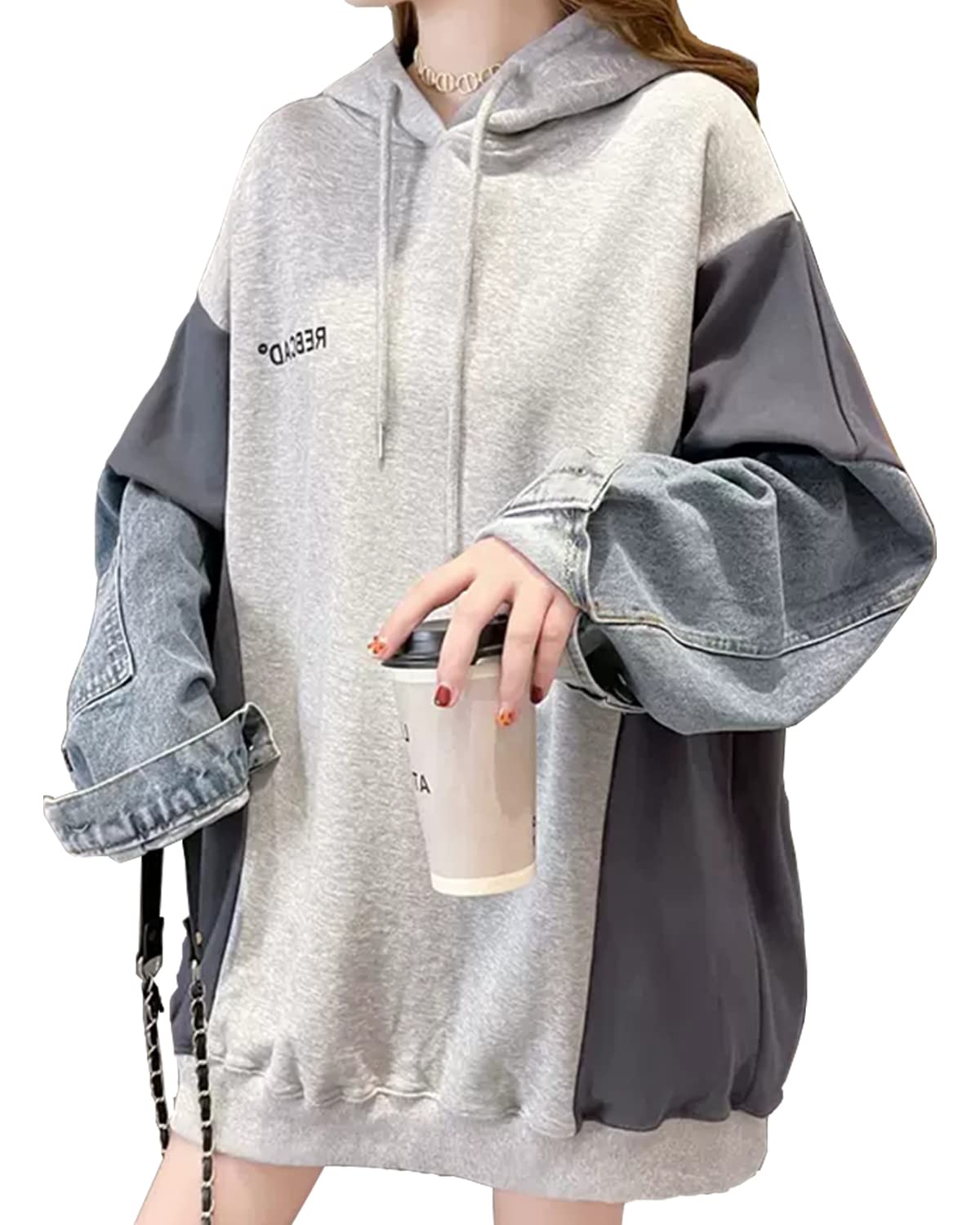 

Eolluka Толстовка Свободная Корейская Больших Размеров Женская Худи, Пуловер, Повседневная, Приталенная, Модная,